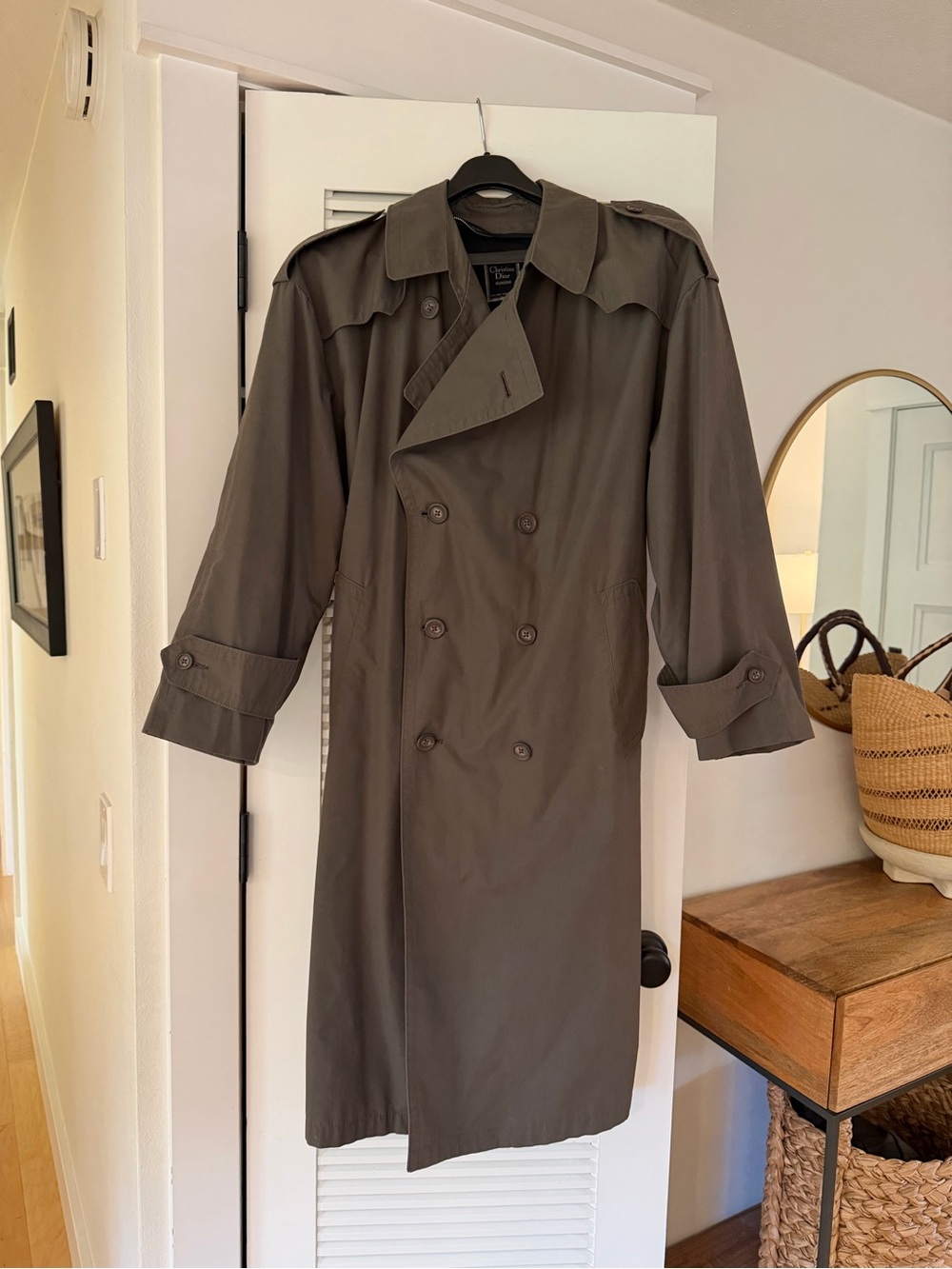 Dior Men's Double-Breasted Trench Coat in Olive Green